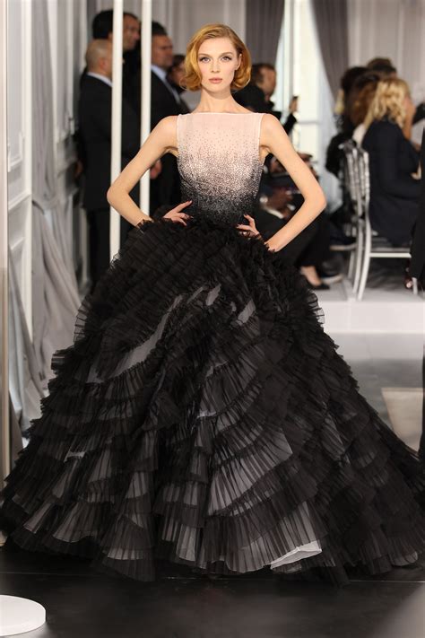 dior gown black|Dior off shoulder gown.